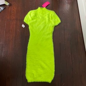Hot And Delicious Neon Yellow Fuzzy Sweater Dress!